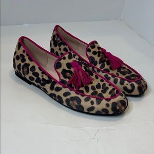 Leopard Print Tassel Loafers with Pink Trim